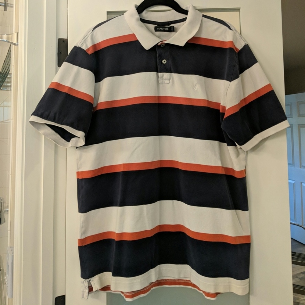 Nautica Polo Shirt- Navy/White/Orange (Men's XL)